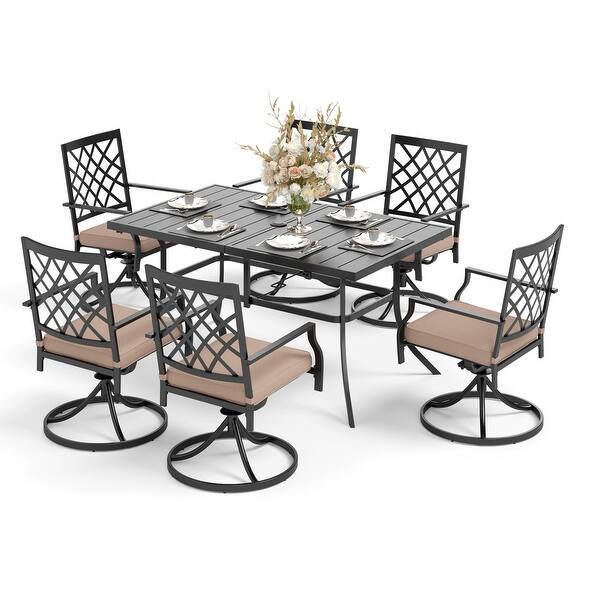 7 Pieces Patio Dining Set, 6 x Swivel Dining Chairs with Cushion and 1